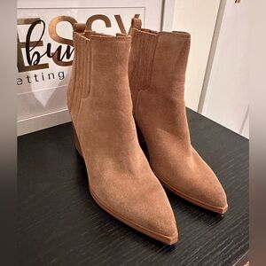 Elegant Tan Suede Ankle Boots Marc Fisher